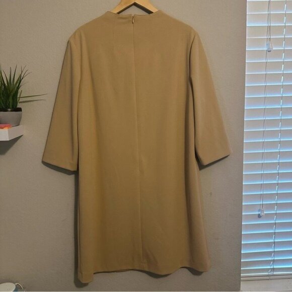Preston & York Vicky Camel Crepe Shift Dress - Size 16 Minimalist Old Money - Picture 3 of 10